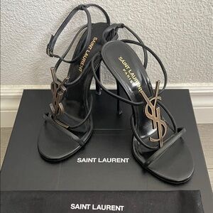 Saint Laurent Black Logo Strappy Heels, Ysl